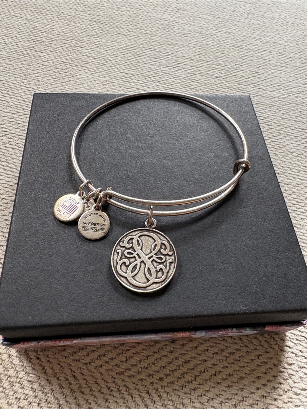 Alex and Ani Silver Filigree Medallion Expandable Bangle